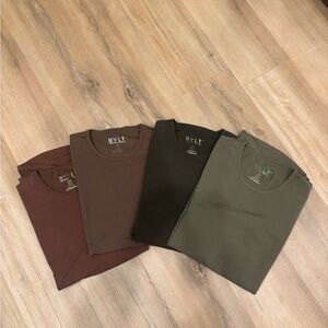 4 BYLT Basics Short Sleeve Tees - Chocolate, Brown, Olive, Forest